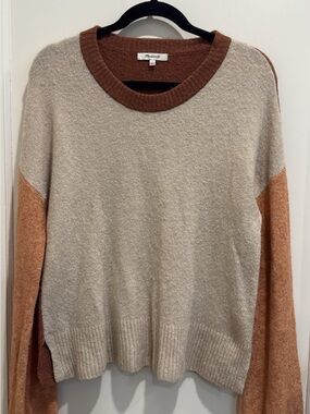 Madewell Beige Crewneck Sweater with Rust Trim and Burnt Orange Sleeves